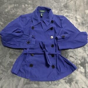 Lauren Ralph Lauren Jacket Womens Petite Large Double Breasted Belted Trench